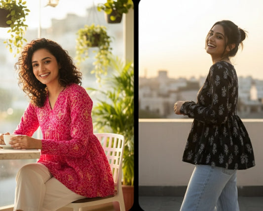 Double Style Combo: Pack of 2 Premium Printed Short Kurtis for Women & Girls 🌸