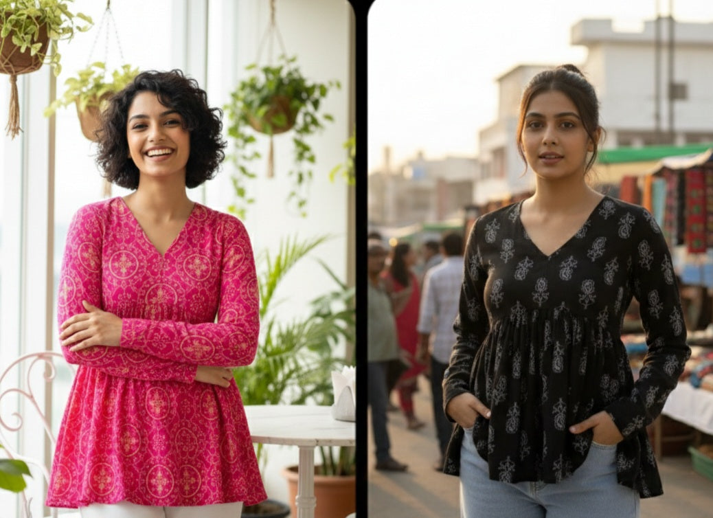 Double Style Combo: Pack of 2 Premium Printed Short Kurtis for Women & Girls 🌸