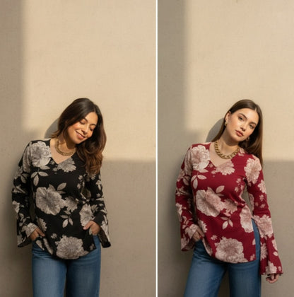 Chic Square Neck Bell-Sleeve Top – Premium Daily Wear Combo ✨