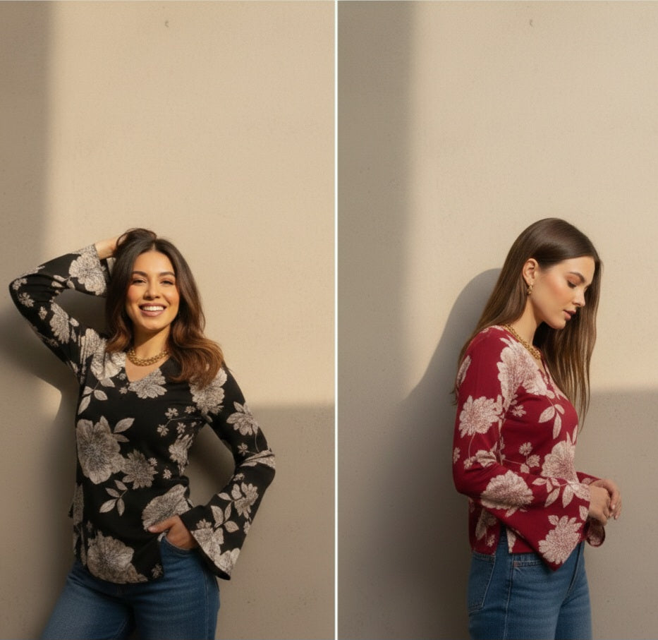 Chic Square Neck Bell-Sleeve Top – Premium Daily Wear Combo ✨