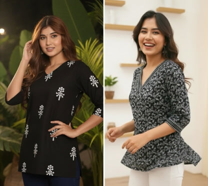 Artisanal Printed Short Kurti Combo – Pack of 2 Breathable Cotton Tops ✨