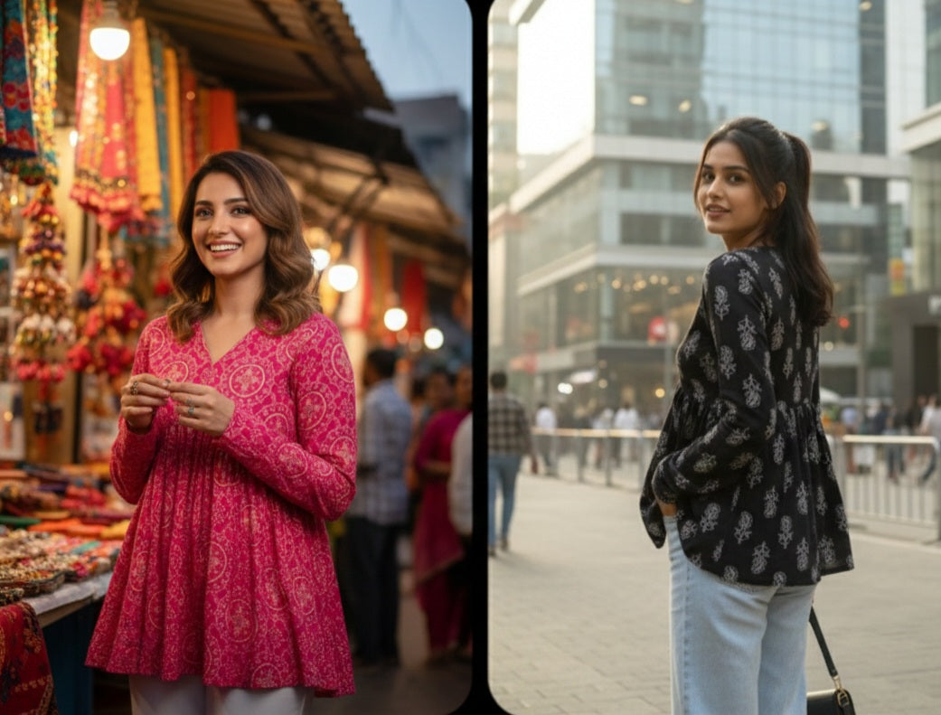 Double Style Combo: Pack of 2 Premium Printed Short Kurtis for Women & Girls 🌸