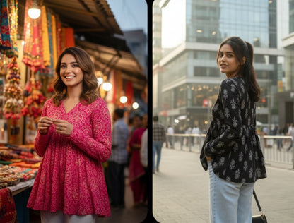 Double Style Combo: Pack of 2 Premium Printed Short Kurtis for Women & Girls 🌸