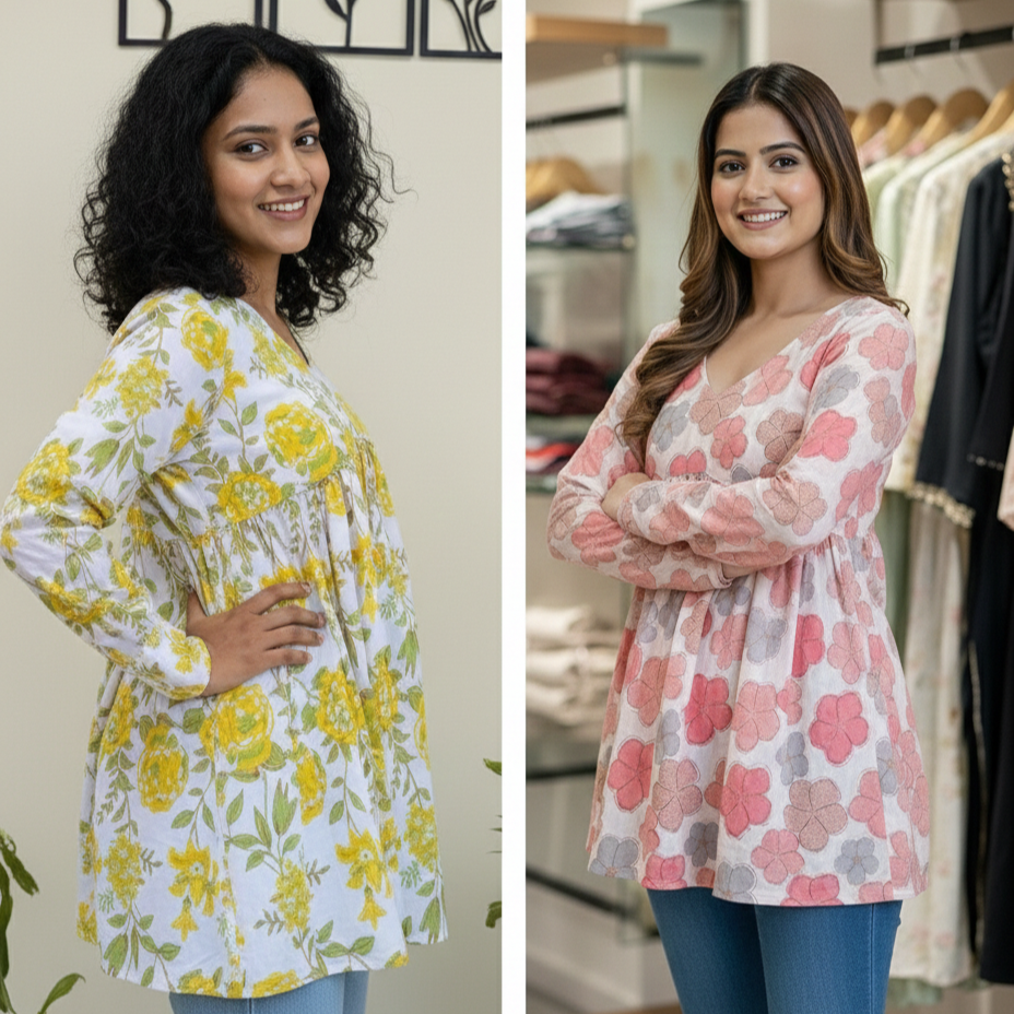 Premium Cotton Floral Short Kurti Combo 🌸🌼